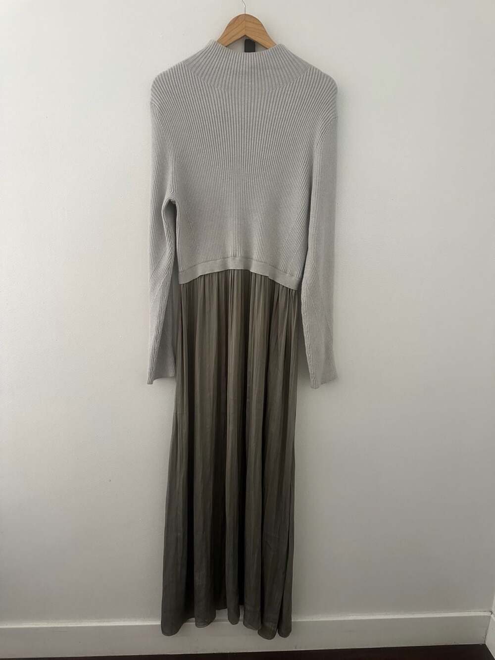 by Anthropologie Ribbed Knit Mixed Media Pleated Maxi Dress Size XL